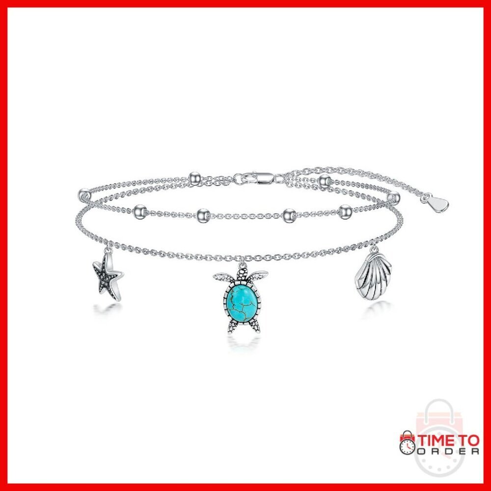 925 Sterling Silver Adjustable Anklet with Genuine Turquoise Gemstone